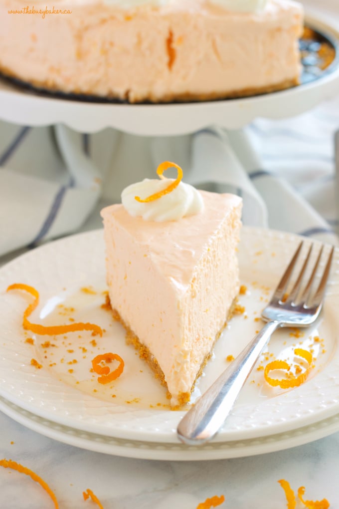 close up image of a slice of cheesecake with a fork on the side