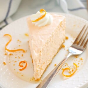 slice of Orange Creamsicle No Bake Cheesecake