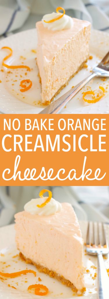This No Bake Orange Creamsicle Cheesecake is a creamy, easy to make, no bake dessert with a sweet orange flavor, inspired by a delicious summer treat! Recipe from thebusybaker.ca!