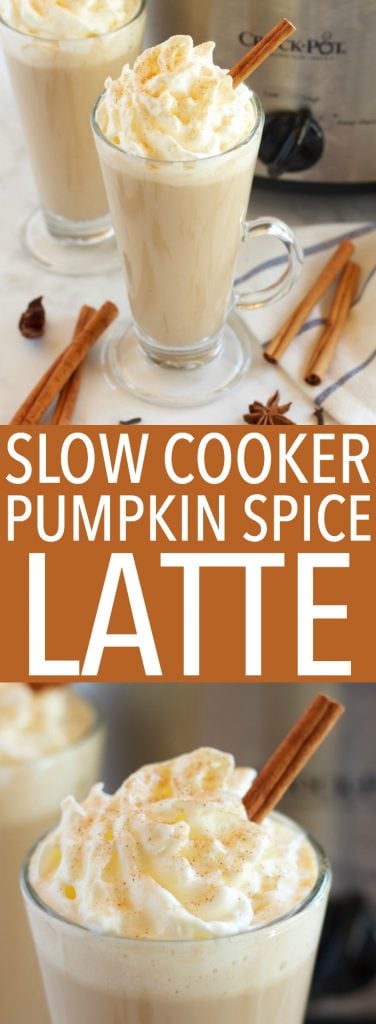 This Slow Cooker Pumpkin Spice Latte is the perfect warm fall drink with everybody's favorite pumpkin spice flavors - it's easy to make in the Crock Pot or slow cooker, and it's great for parties! Recipe from thebusybaker.ca!