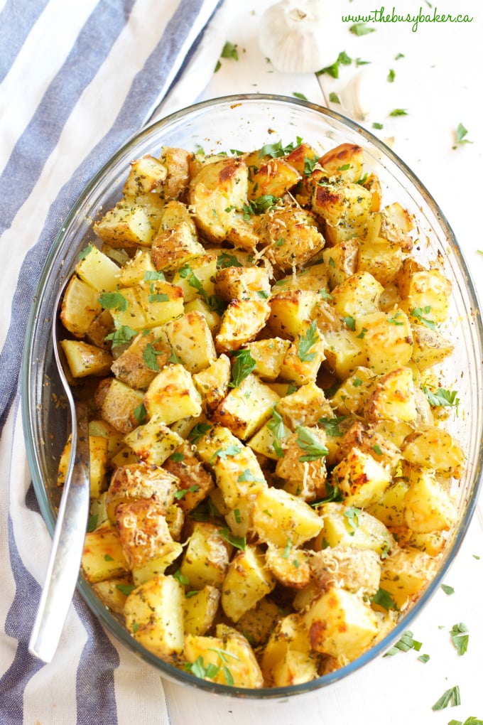 Garlic Parmesan Oven Roasted Potatoes The Busy Baker 