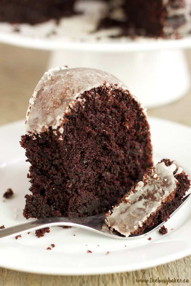 Glazed Chocolate Donut Bundt Cake www.thebusybaker.ca