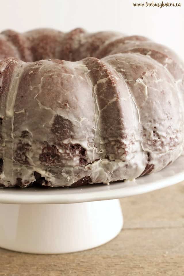 Glazed Chocolate Donut Bundt Cake www.thebusybaker.ca