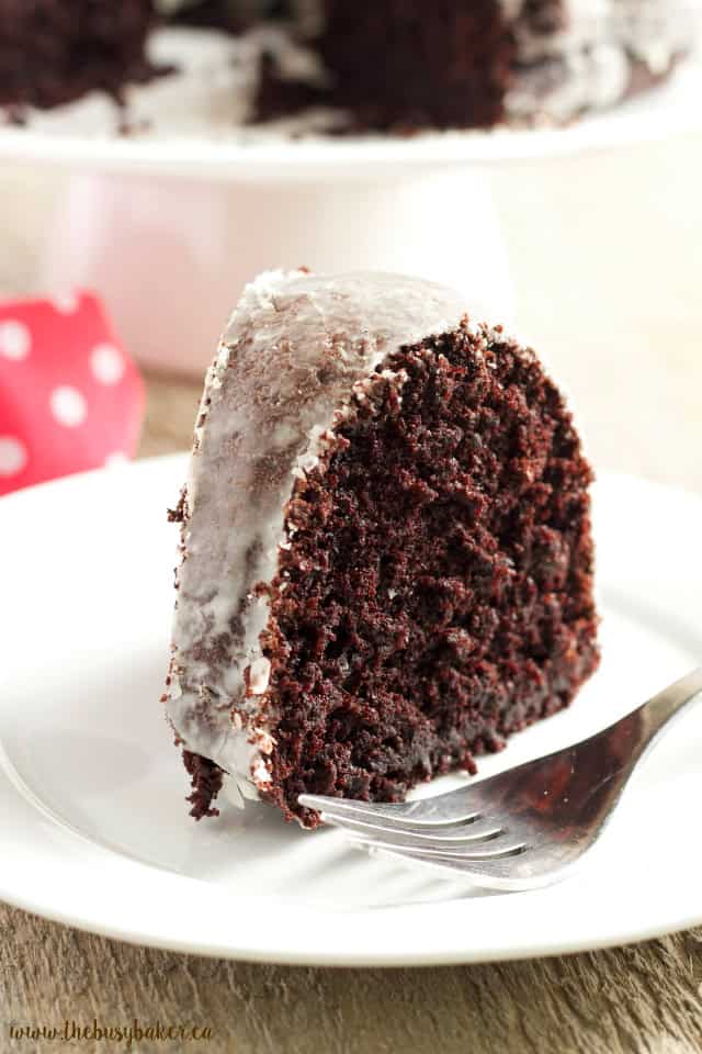 Glazed Chocolate Donut Bundt Cake www.thebusybaker.ca