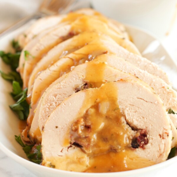 Roasted Turkey Breast with Cranberry Bacon Stuffing - The Busy Baker