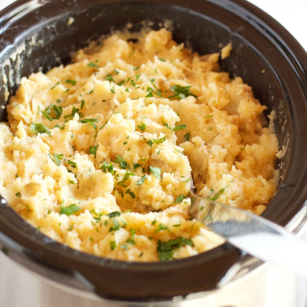 Rustic Slow Cooker Garlic Mashed Potatoes - The Busy Baker