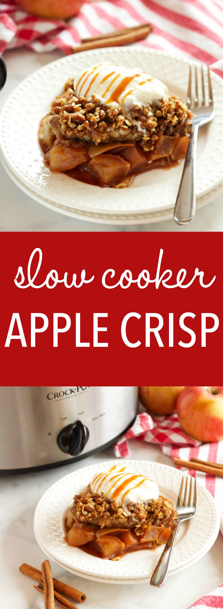 This Slow Cooker Apple Crisp recipe is an easy fall dessert made with fresh apples and a few basic pantry ingredients in the slow cooker or Crock Pot! Recipe from thebusybaker.ca! via @busybakerblog