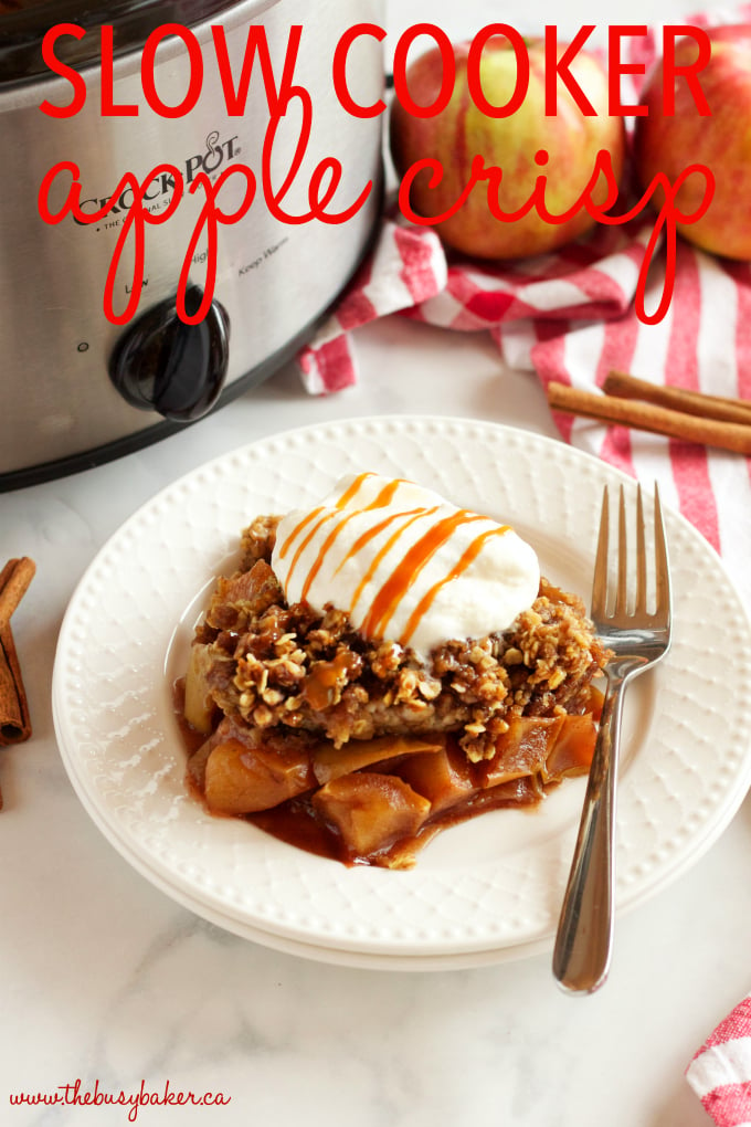 This Slow Cooker Apple Crisp recipe is an easy fall dessert made with fresh apples and a few basic pantry ingredients in the slow cooker or Crock Pot! Recipe from thebusybaker.ca!