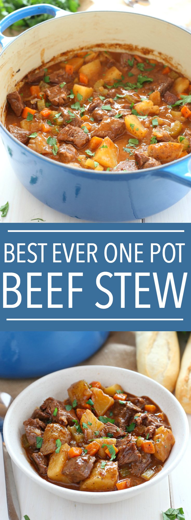 This Best Ever One Pot Beef Stew is an easy, classic beef stew recipe that cooks to perfection on the stove top and in the oven. It's the best comfort food! Recipe from thebusybaker.ca #comfortfood #bestbeefstewrecipe #besteverbeefstew #easybeefstew #winterstew #soup via @busybakerblog