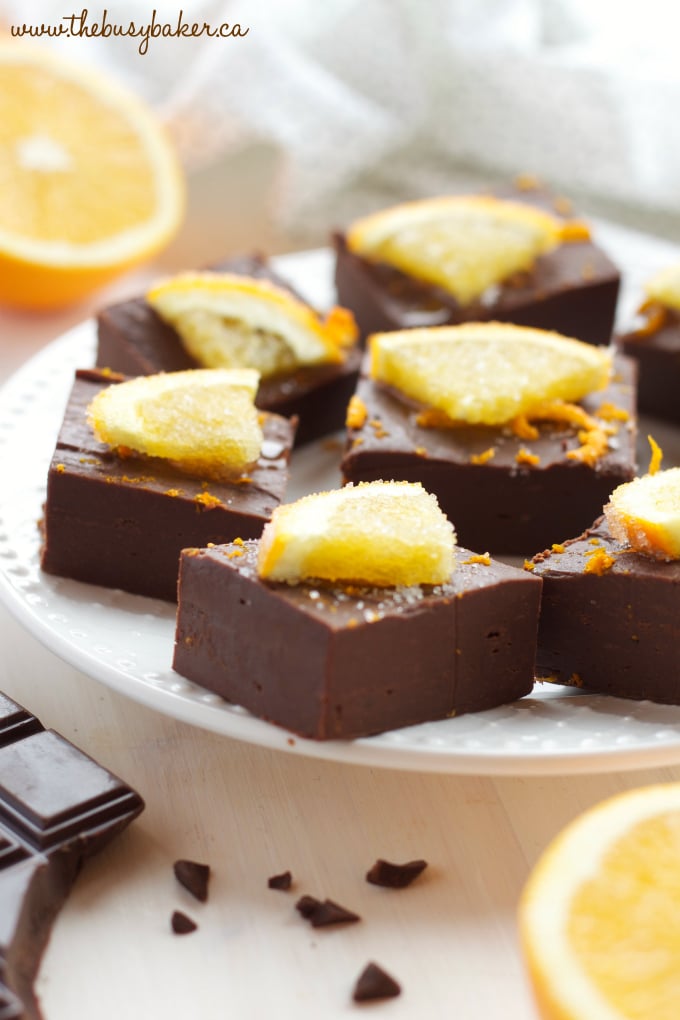 plate of fudge with orange slices