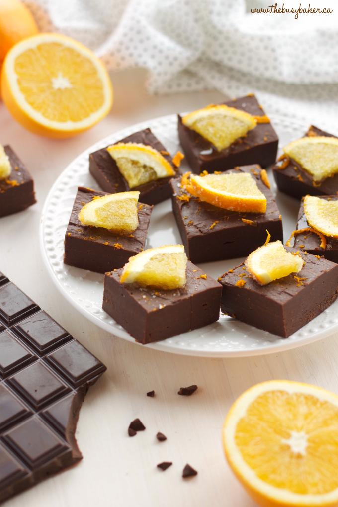 This Easy 3-Ingredient Chocolate Orange Fudge is the perfect Christmas treat for the holidays that's easy to make in just minutes! Recipe from thebusybaker.ca! #chocolatefudge #homemadefudge #easyfudgerecipe #christmasfudgerecipe #chocolateorange