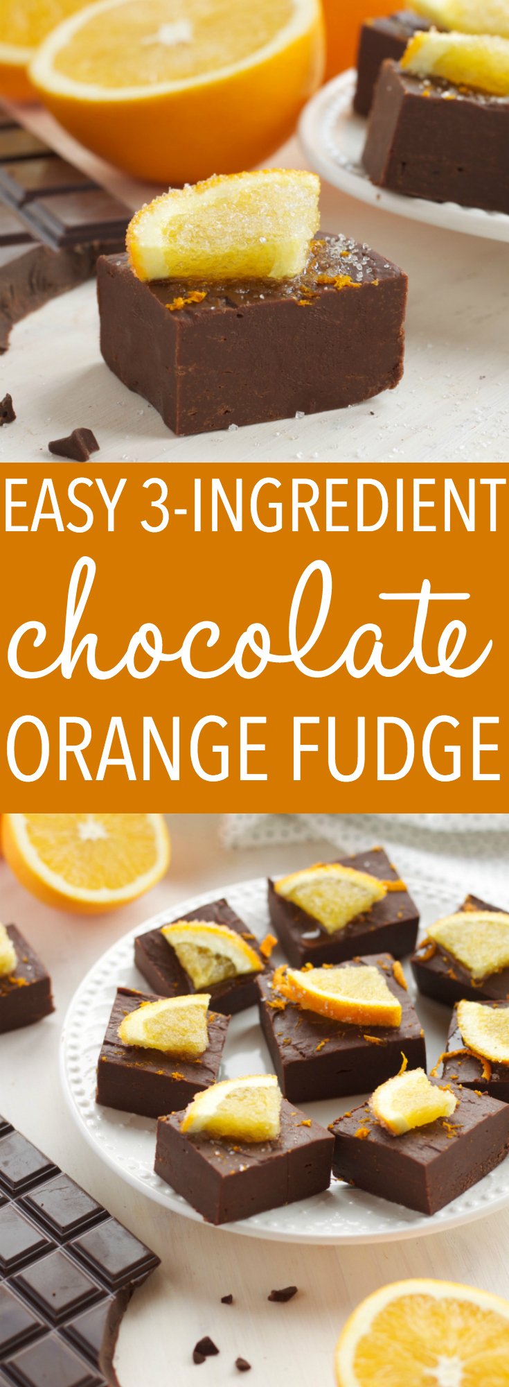 This Chocolate Orange Fudge is the perfect easy-to-make Christmas treat for the holidays! It comes together in minutes and is made with only 3 simple ingredients! A quick and easy microwave fudge recipe - no candy thermometer required! Recipe from thebusybaker.ca! #chocolatefudge #homemadefudge #easyfudgerecipe #christmasfudgerecipe #chocolateorange via @busybakerblog