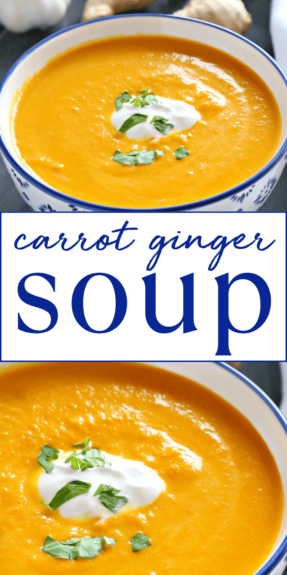 This Carrot Ginger Soup recipe is the best carrot soup made with fresh carrots and ginger. It's healthy, hearty, and packed with spicy ginger and creamy coconut. Make it in 30 minutes or less with simple ingredients! Recipe from thebusybaker.ca! #bestevercarrotsoup #creamycarrotsoup #carrotsoupdairyfree #vegancarrotsoup #carrotgingersoup #carrotsoup #carrotsouprecipe #carrotgingersouprecipe #gingercarrotsoup via @busybakerblog