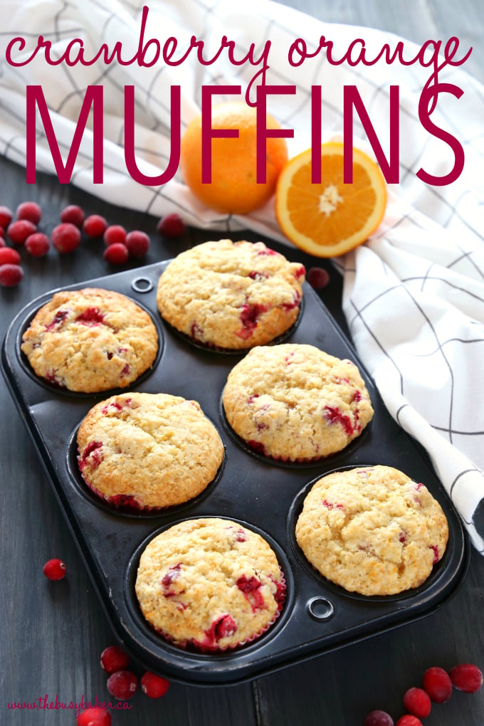 These Cranberry Orange Muffins are packed with tart cranberries and zesty orange flavour and they make the perfect sweet treat or snack! They're the perfect recipe for beginning bakers because they're easy to make with simple ingredients! Recipe from thebusybaker.ca! #cranberryorangemuffins #easymuffinrecipe