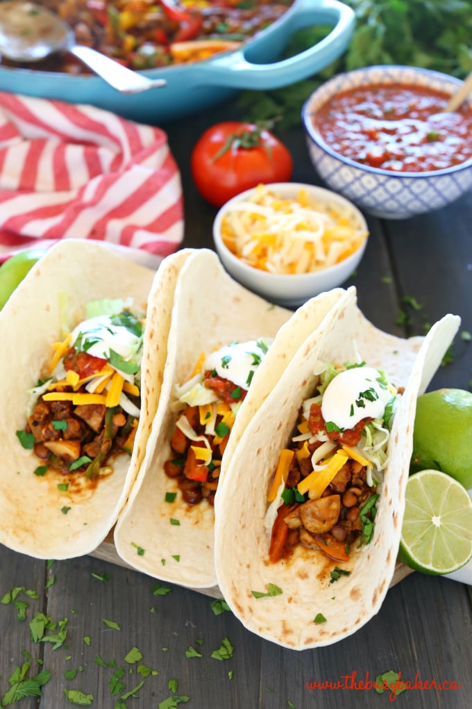 These Meal Prep Vegetarian Tacos are the perfect healthy meal prep solution for busy weeks! Make this delicious, family friendly veggie packed lentil taco filling and serve it in soft tacos, over salad, in lettuce wraps, and even for breakfast! Recipe from thebusybaker.ca! #LoveLentils #getPrepped #vegetariantacos #easyvegetarianrecipe