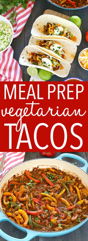 These Meal Prep Vegetarian Tacos are the perfect healthy meal prep solution for busy weeks! Make this delicious, family friendly veggie packed lentil taco filling and serve it in soft tacos, over salad, in lettuce wraps, and even for breakfast! Recipe from thebusybaker.ca! #LoveLentils #getPrepped #vegetariantacos #easyvegetarianrecipe