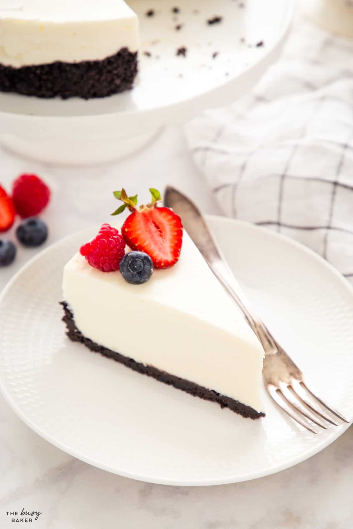 slice of no bake cheesecake