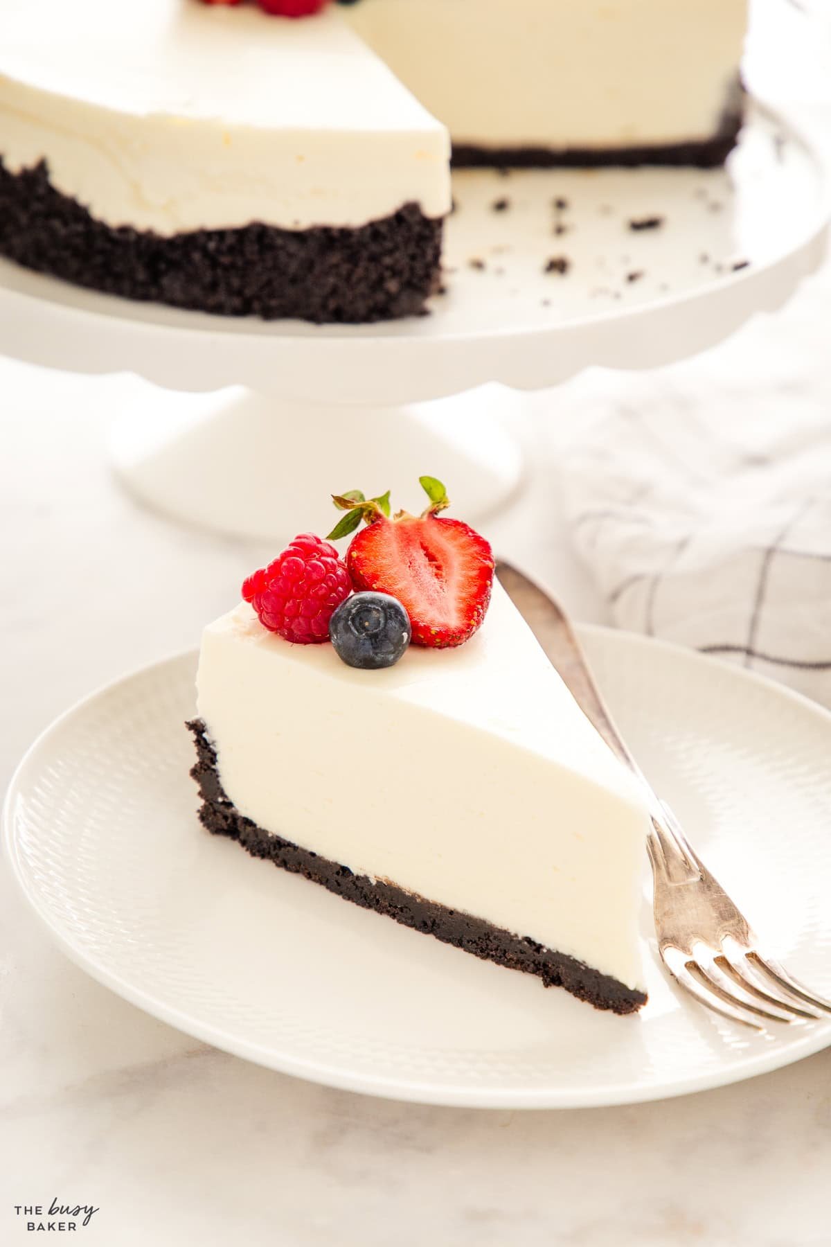 slice of no bake cheesecake