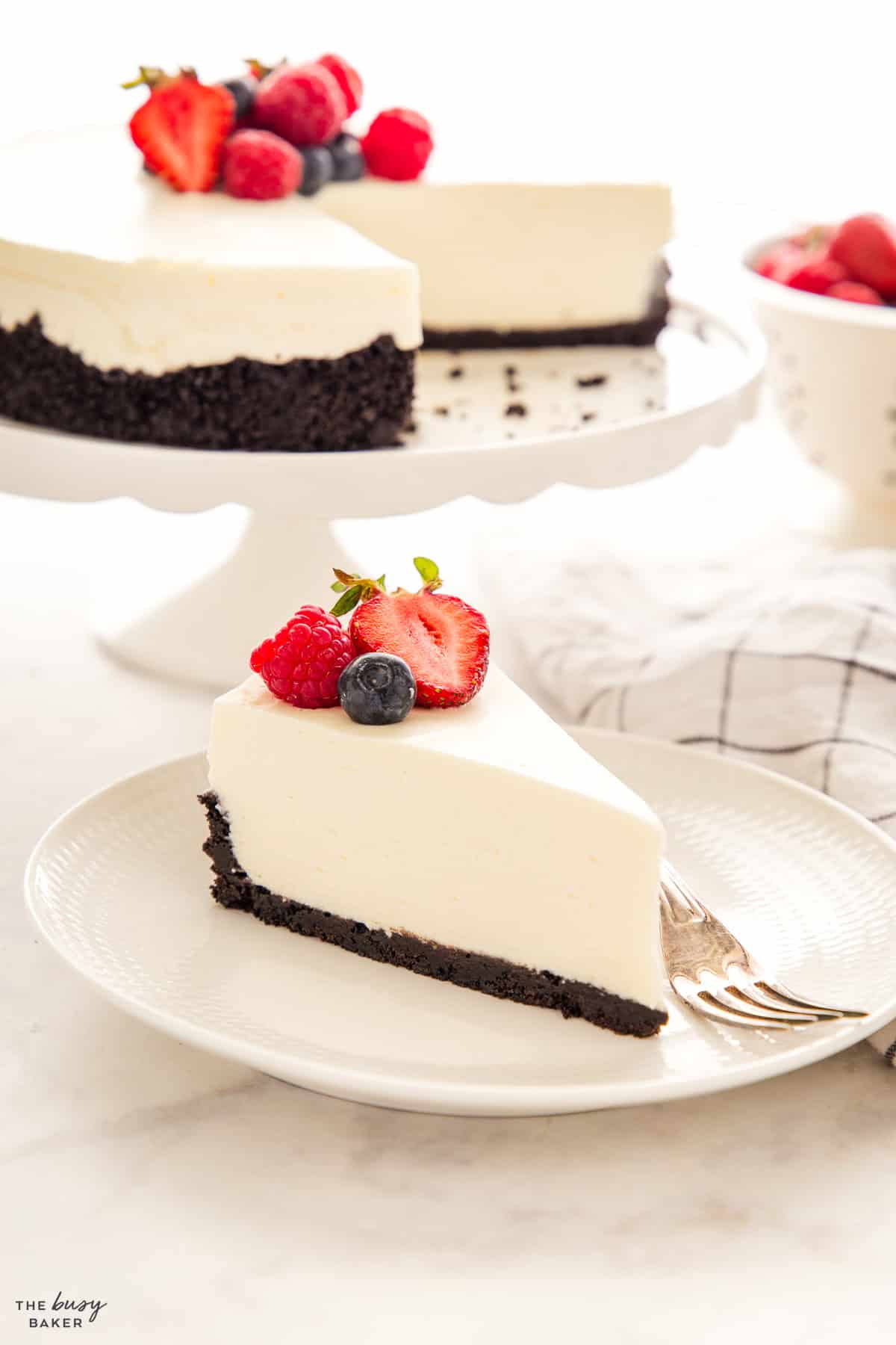 slice of no bake cheesecake