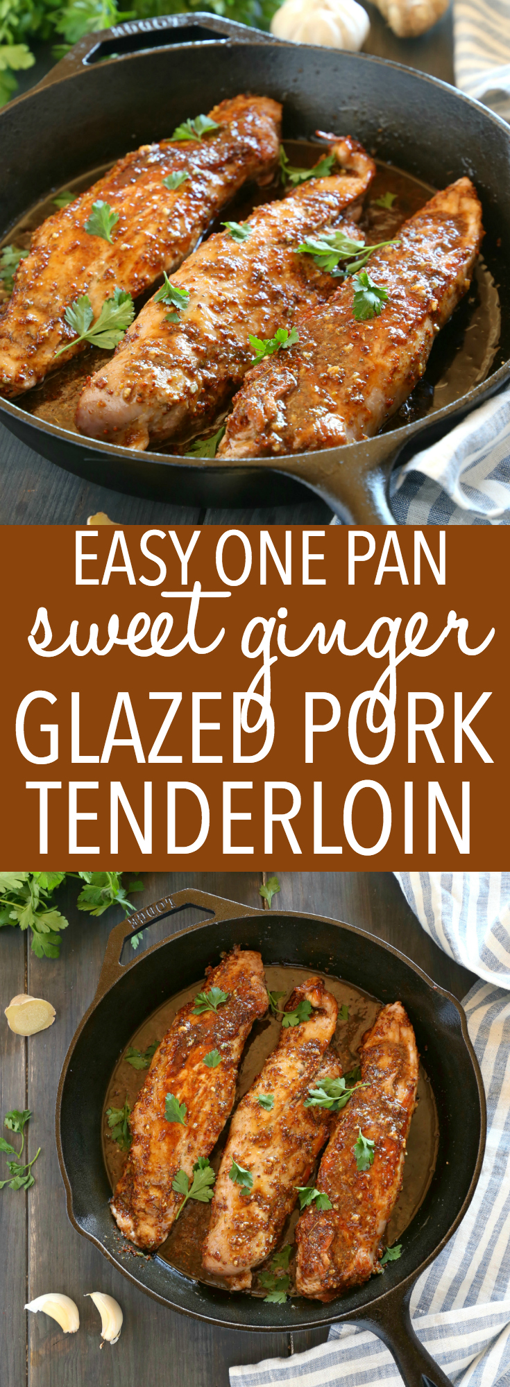 This Easy One Pan Sweet Ginger Glazed Pork Tenderloin is perfectly tender and juicy, cooked to perfection with a sweet ginger glaze! Made from basic ingredients you probably already have in your kitchen, this will quickly become one of your favourite ways to enjoy pork! Recipe from thebusybaker.ca! #easyporktenderloin #asianpork #gingerglazedpork via @busybakerblog