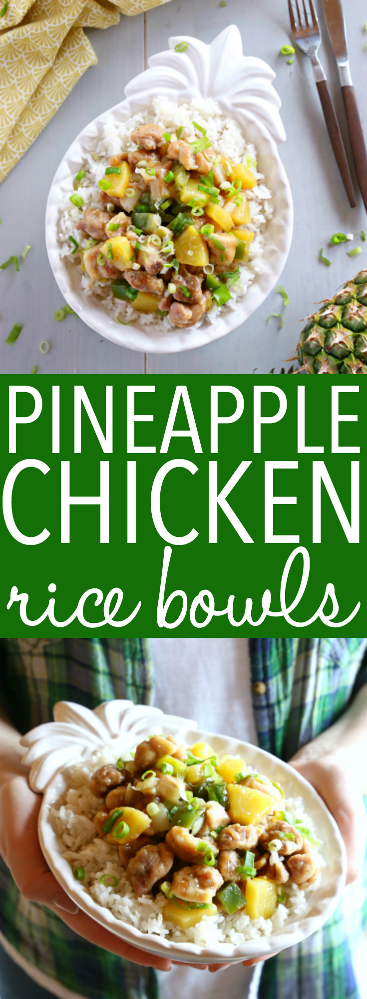 These Pineapple Chicken Rice Bowls make the perfect healthy easy weeknight meal! Made with crispy chicken, fresh veggies, pineapple and a sweet Asian-inspired sauce, they're on the table in 25 minutes or less! Recipe from thebusybaker.ca! #pineapplechicken #easychickenrecipe #pineapplechickenstirfry #asianchicken via @busybakerblog