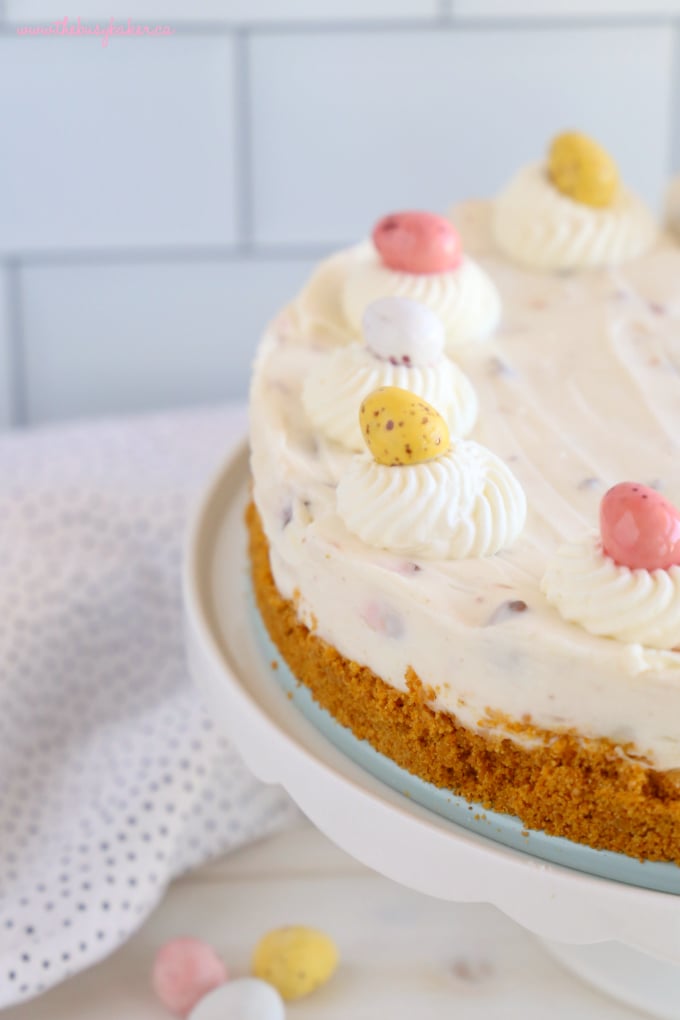 close up image of the mini egg dessert on cake stand