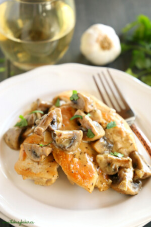 One Pan Chicken with White Wine Mushroom Sauce - The Busy Baker