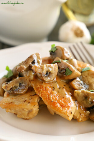 One Pan Chicken with White Wine Mushroom Sauce - The Busy Baker