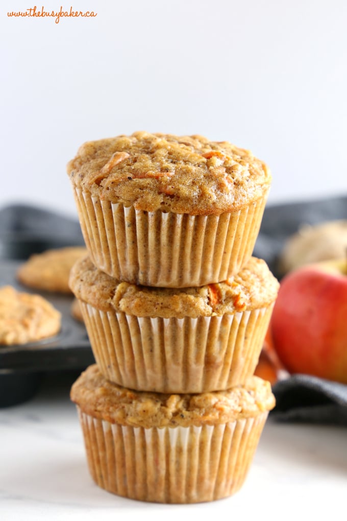 Stack of Apple Carrot Ginger Muffins