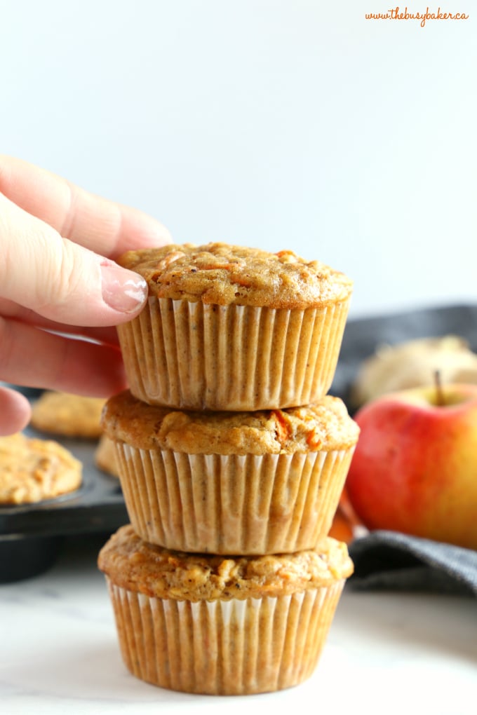 Stack of Apple Carrot Ginger Muffins