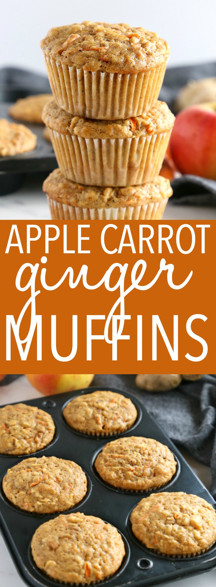 These Apple Carrot Ginger Muffins are the perfect healthier snack packed with fruit and veggies! And they're so easy to make in only one bowl! Recipe from thebusybaker.ca! #applecarrotmuffins #easymuffinrecipe #carrotgingermuffins via @busybakerblog