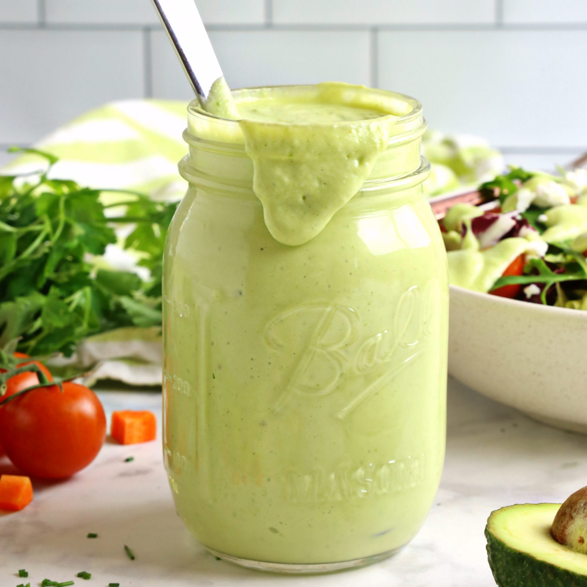 Healthy Creamy Avocado Ranch Salad Dressing - The Busy Baker