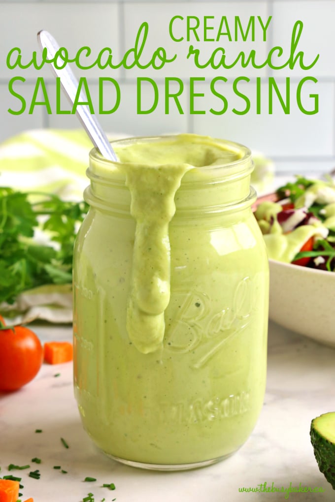 Healthy Creamy Avocado Ranch Salad Dressing with text