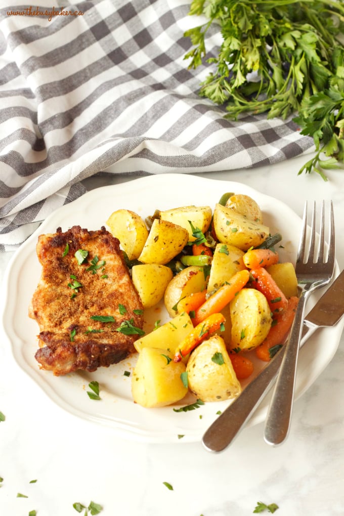 Easy Pork Chop Sheet Pan Dinner {Weeknight Meal} - The Busy Baker