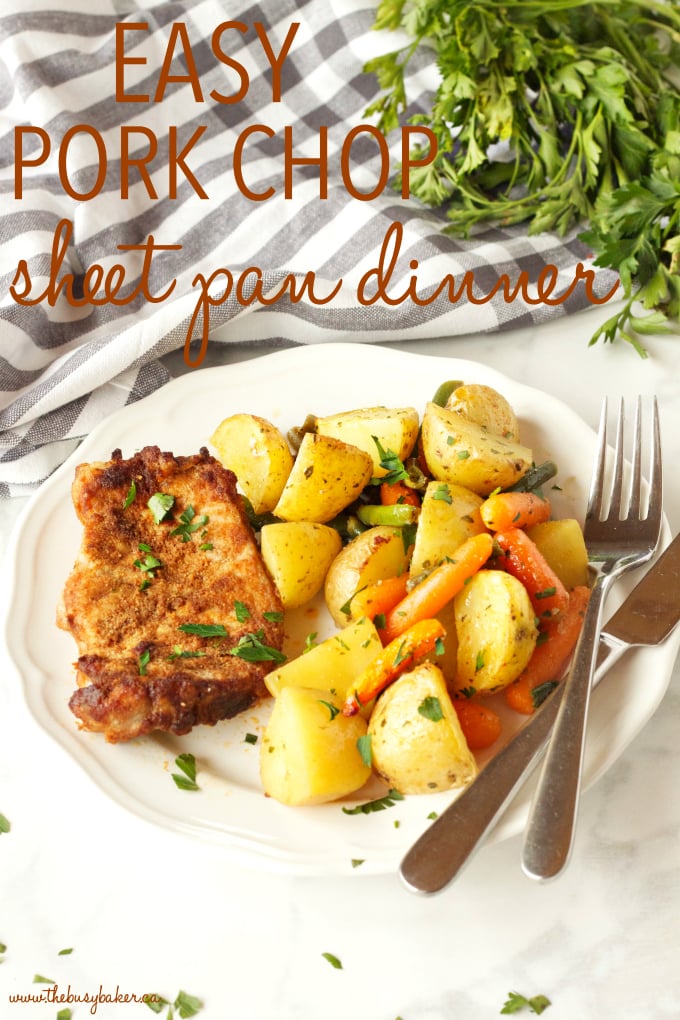 Easy Pork Chop Sheet Pan Dinner with text