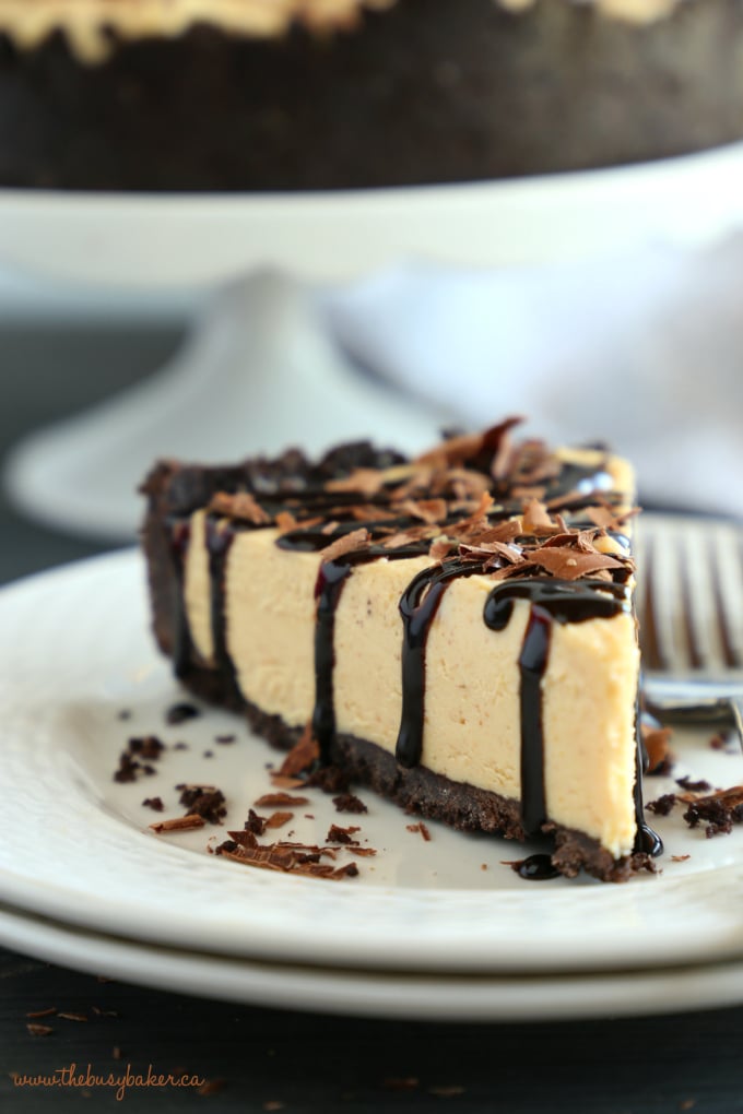 Frozen Chocolate Peanut Butter Cheesecake Pie is so creamy, like ice cream