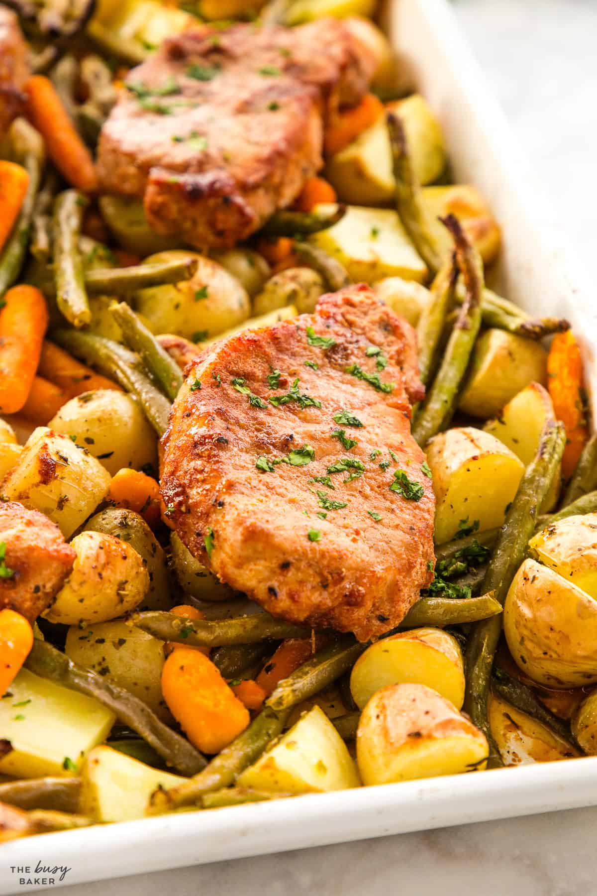 baked pork chop recipe on a sheet pan