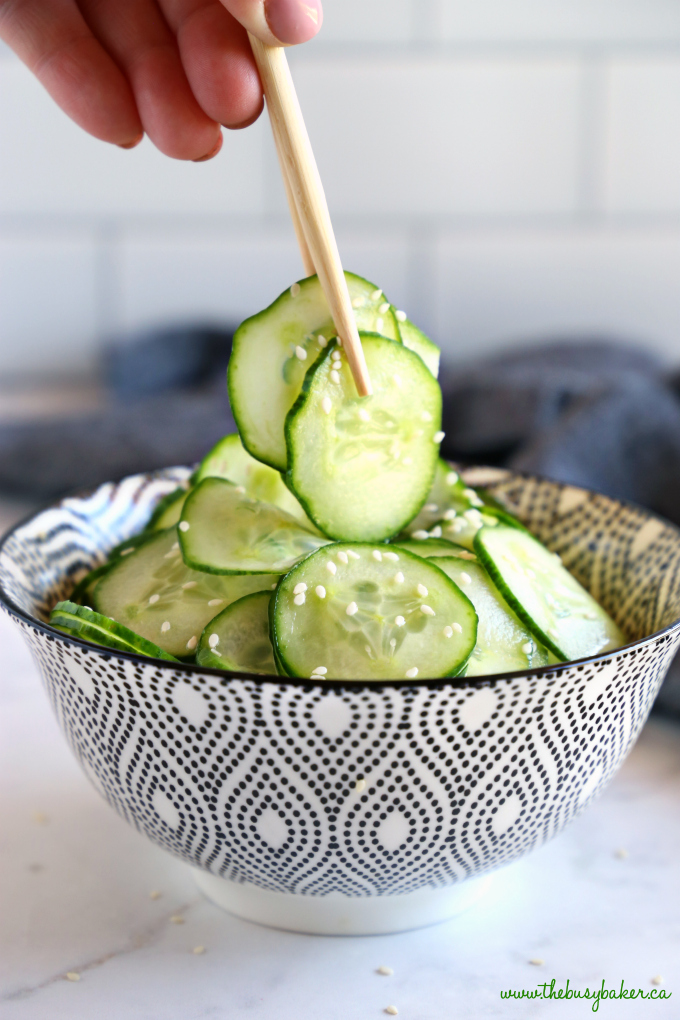 Easy Asian Cucumber Salad with chopsticks