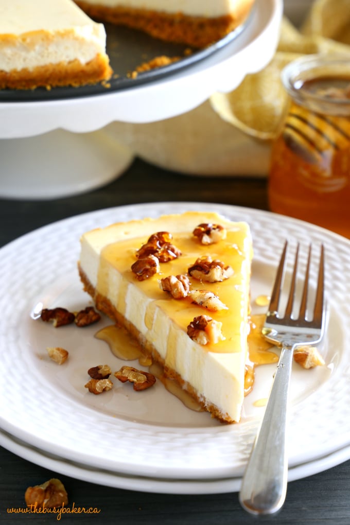 Healthy Honey Greek Yogurt Cheesecake with honey and walnuts