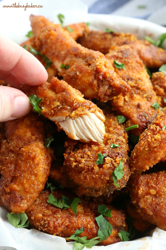 Healthier Oven Fried Chicken Tenders juicy on the inside