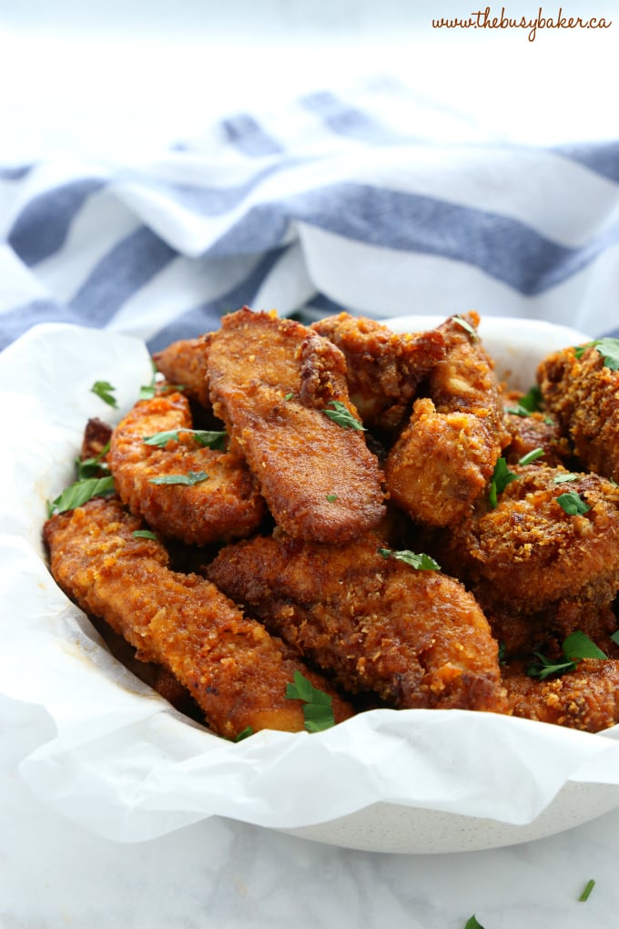 Healthy Oven Fried Chicken Tenders with herbs and spices
