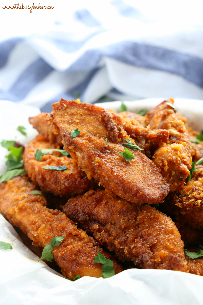 Healthier Oven Fried Chicken with crispy outside and herbs and spices
