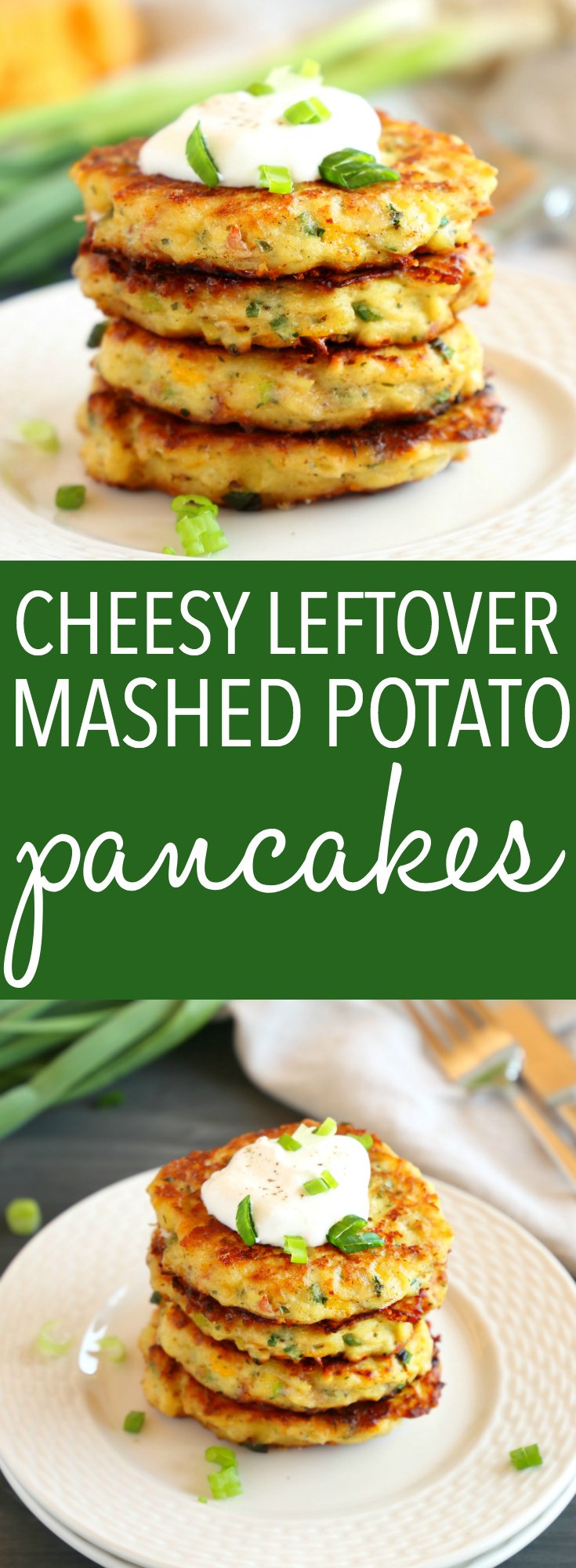 These Cheesy Leftover Mashed Potato Pancakes are the perfect easy meal or snack made with leftover mashed potatoes, cheese, ham, and all the fixings you love! Recipe from thebusybaker.ca! #potatopancakes #leftoverpotatoes #mashedpotatopancakes #leftoverpotatopancakes #whattomakewithleftovers #easymealidea #easydinner #simplemeal #glutenfree #glutenfreemeal #easyrecipe via @busybakerblog