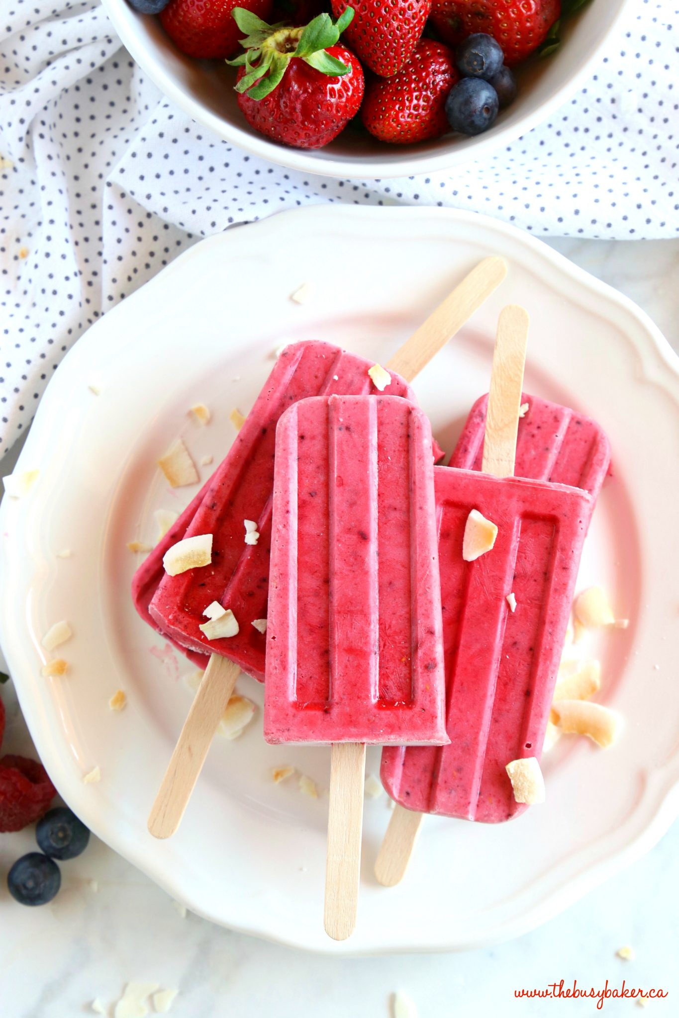 Healthy Berry Coconut Popsicles {Dairy-Free} - The Busy Baker