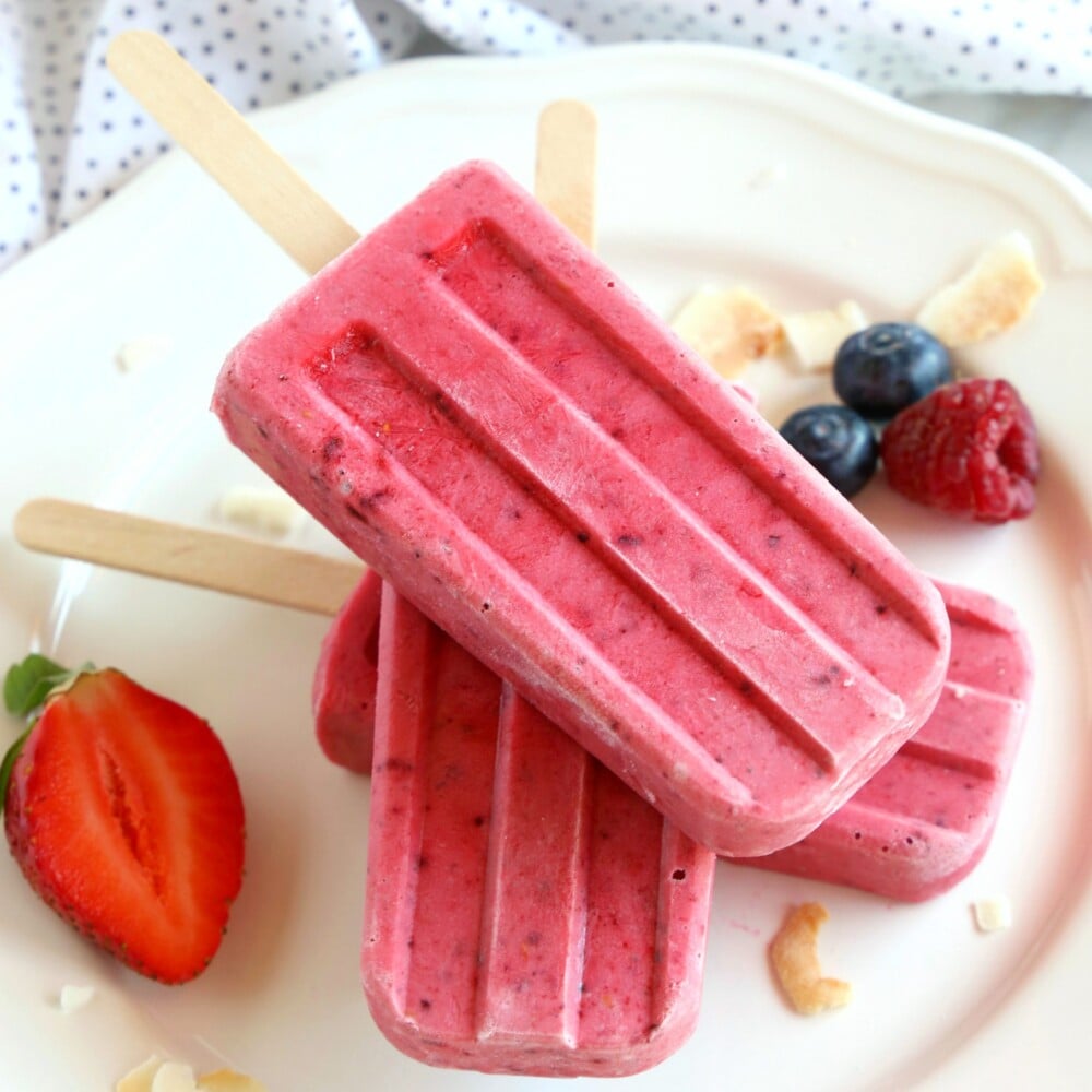 Healthy Berry Coconut Popsicles {Dairy-Free} - The Busy Baker