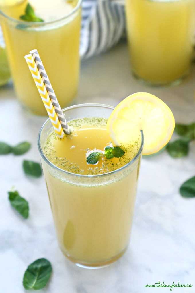 Healthy Sparkling Mojito Lemonade with lemon slice and fresh mint