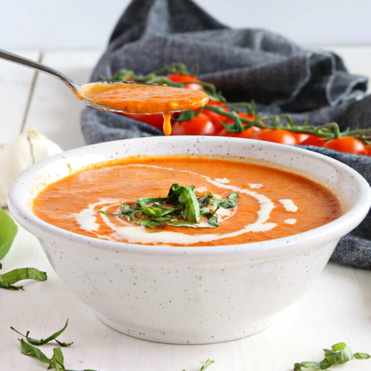 Easy Homemade Roasted Tomato Soup {Healthy Vegan Recipe!} - The Busy Baker