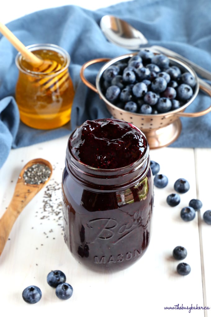 Healthy 3-Ingredient Chia Seed Blueberry Jam with honey