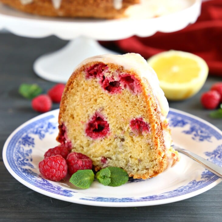 Lemon Raspberry Glazed Bundt Cake - The Busy Baker