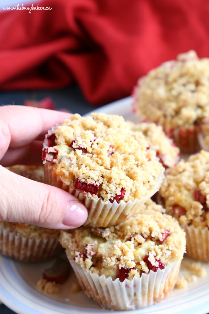 Best Ever Rhubarb Streusel Muffins in hands